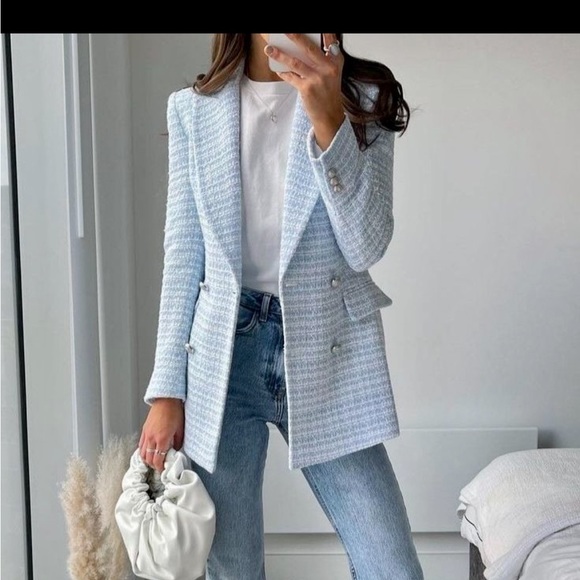 Zara Tweed Boucle Double Breasted Blazer - Picture 3 of 9